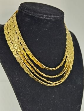 Multi Strand Gold Tone Necklace Herringbone Choker Style